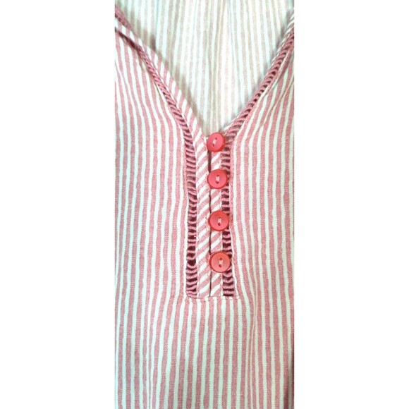 LIZ Clayborne Top Women's M Long Gathered Sleeve VNeck Popover Pink White Stripe - Picture 2 of 10